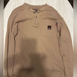Tan Long Sleeve Henley Shirt FR